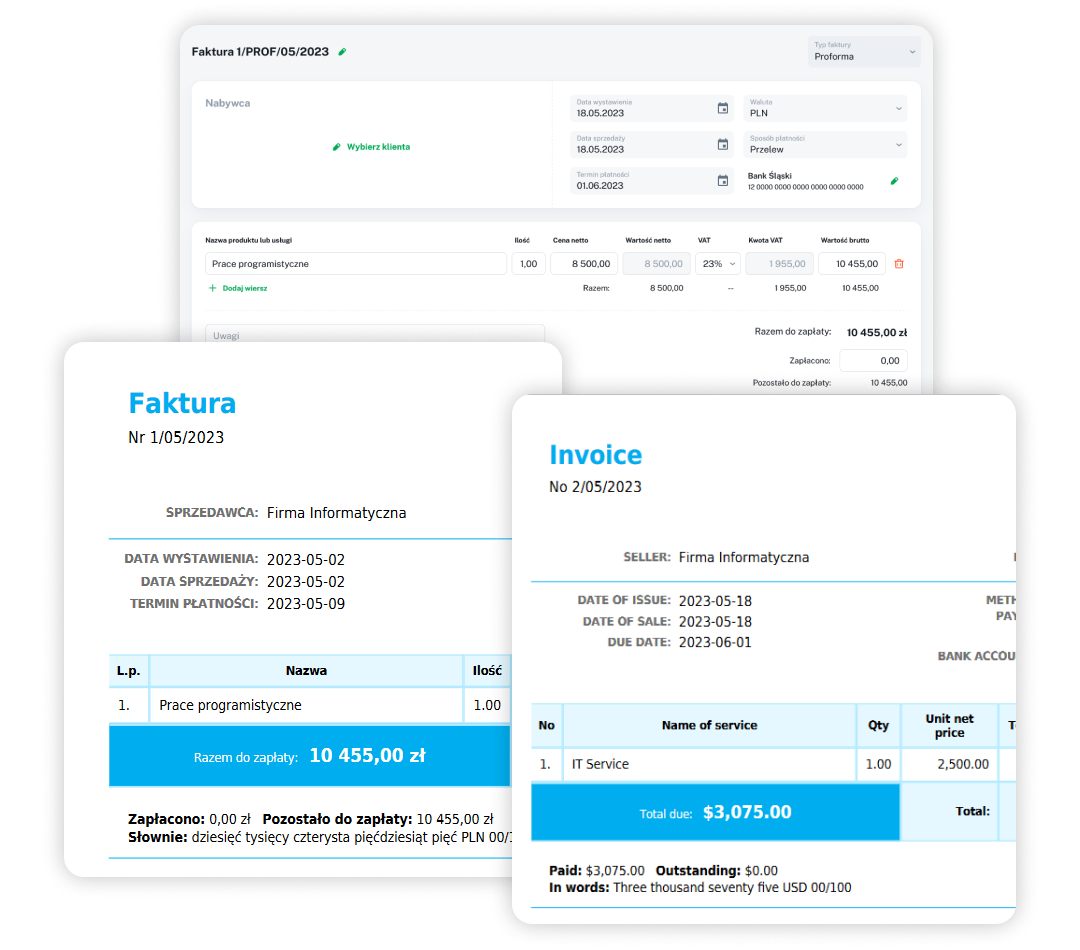 Fakturowanie, wystawianie faktur w WorkClocker
