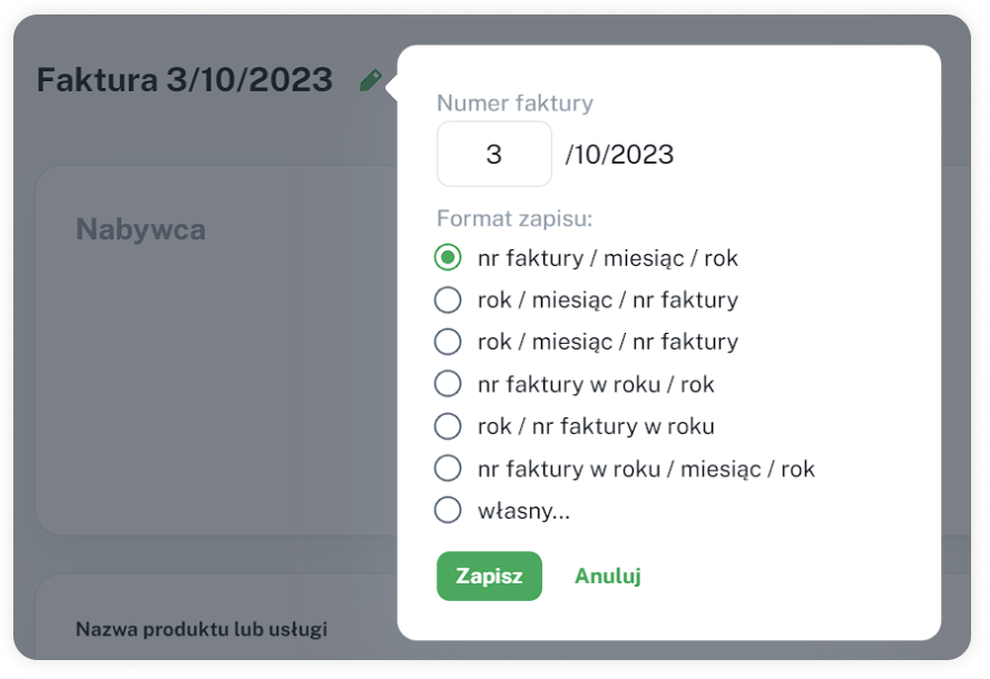 Auto numeracja faktur w WorkClocker