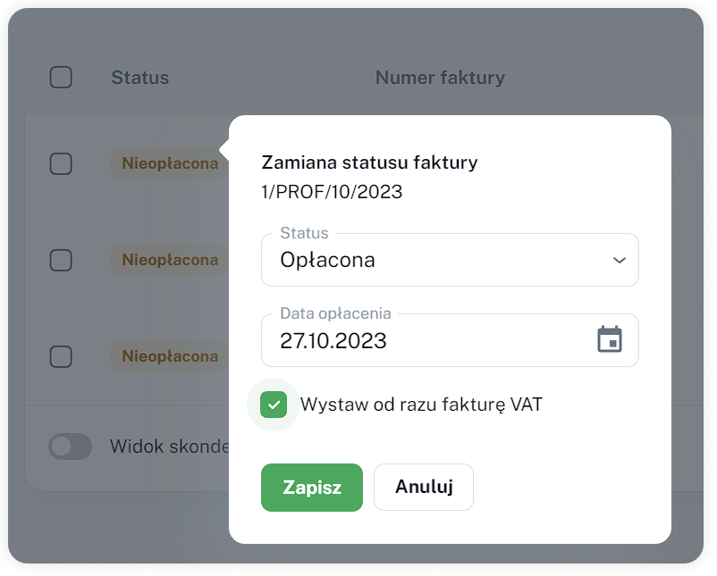 Fakura VAT na podstawie faktury PROFORMA w WorkClocker