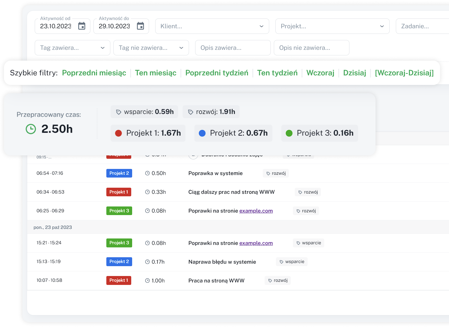 Przejrzysty i intuicyjny interfejs WorkClocker