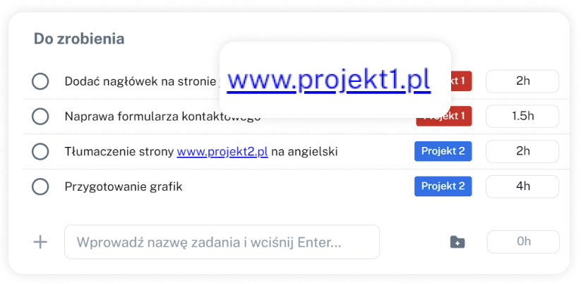 Wykrywanie linków w treści zadania w WorkClocker